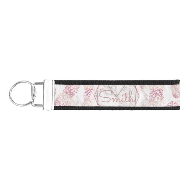 Llavero De Pulsera Patrón de mármol geométrico rosa oro piña (Llaves lado izquierdo)