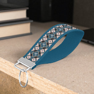 Llavero De Pulsera Patrón de monograma floral geométrico de Moda mode