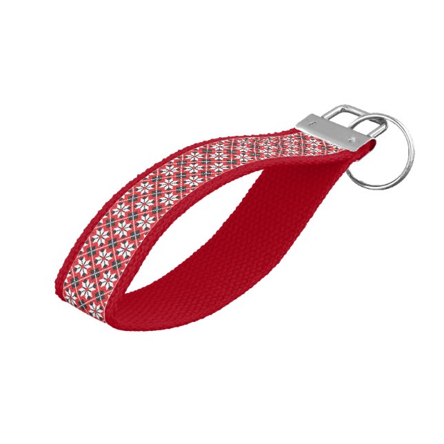 Llavero De Pulsera Patrón de puntos cruzados rojos y negros (Angulado hacia arriba)