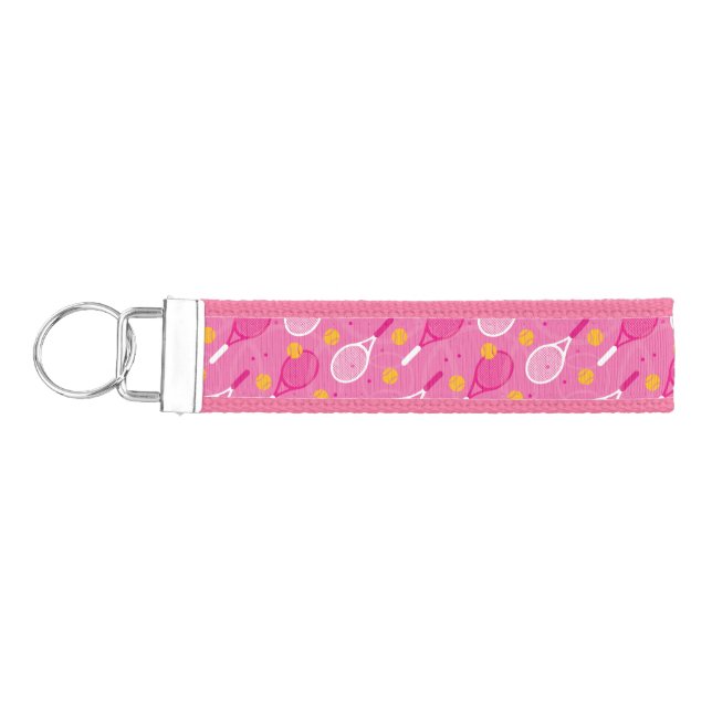 Llavero De Pulsera Patrón de raqueta de tenis rosa y blanco (Llaves lado izquierdo)