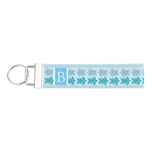 Llavero De Pulsera Patrón de tortuga tribal en tonos azules (Llaves lado izquierdo)