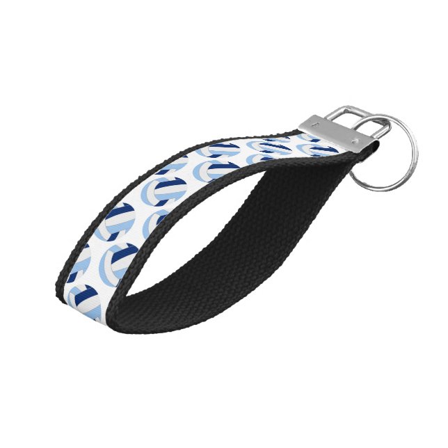 Llavero De Pulsera patrón de voleibol blanco azul oscuro y claro (Angulado hacia arriba)
