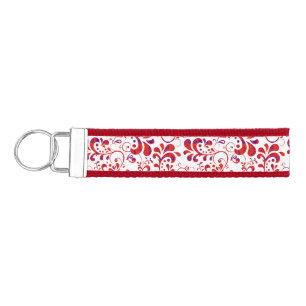 Llavero De Pulsera Patrón floral blanco y rojo