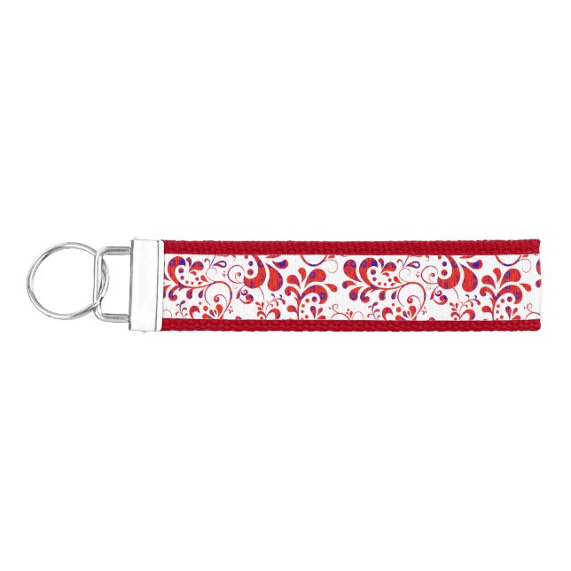 Llavero De Pulsera Patrón floral blanco y rojo (Llaves lado izquierdo)
