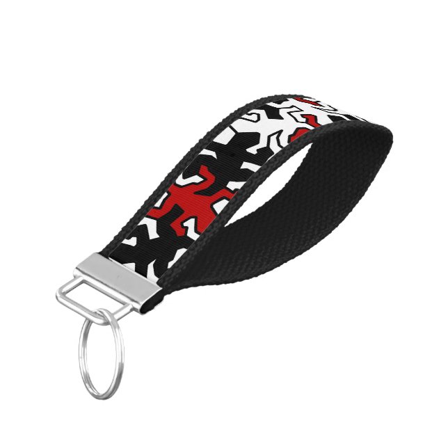 Llavero De Pulsera Patrón Geckos Mosaico - blanco negro rojo (Angulado hacia abajo)