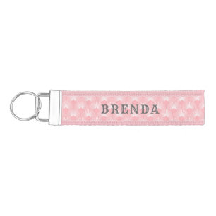 Llavero De Pulsera Patrón geométrico Art-deco rosa y blanco