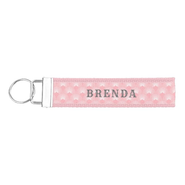 Llavero De Pulsera Patrón geométrico Art-deco rosa y blanco (Llaves lado izquierdo)