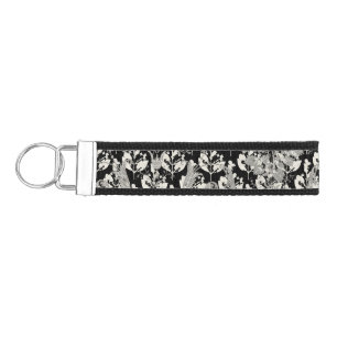 Llavero De Pulsera Patrones de hojas abstractas blancas y negras