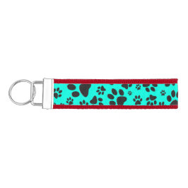 Llavero De Pulsera Perro Paws Black and White Polka Dot en cian vivo