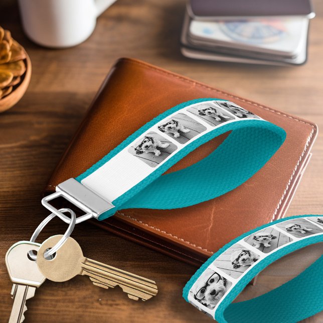 Llavero De Pulsera Personalizado 10 Collage de fotos con marcos redon (Personalized Keychain - 10 photo collage)