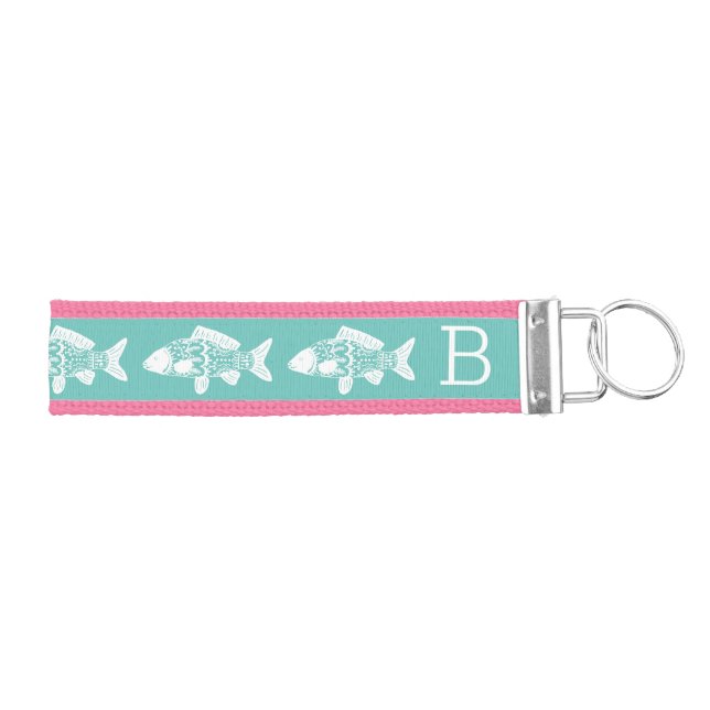 Llavero De Pulsera Pescado floral bohemio de moda | Monograma (Llaves derecha)
