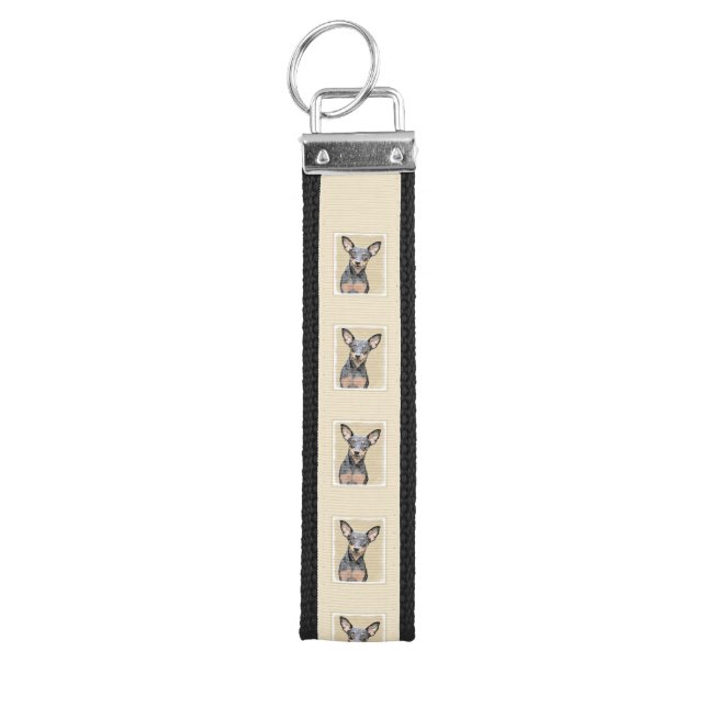 Llavero De Pulsera Pintura en miniatura de Pinscher Cute arte origina (Llaves parte superior)