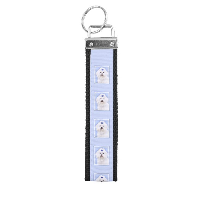 Llavero De Pulsera Pintura maltesa - Arte de perro original muy lindo (Llaves parte superior)