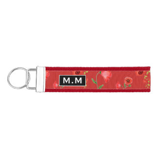 Llavero De Pulsera Pretty Red Poppies Pattern Monogram