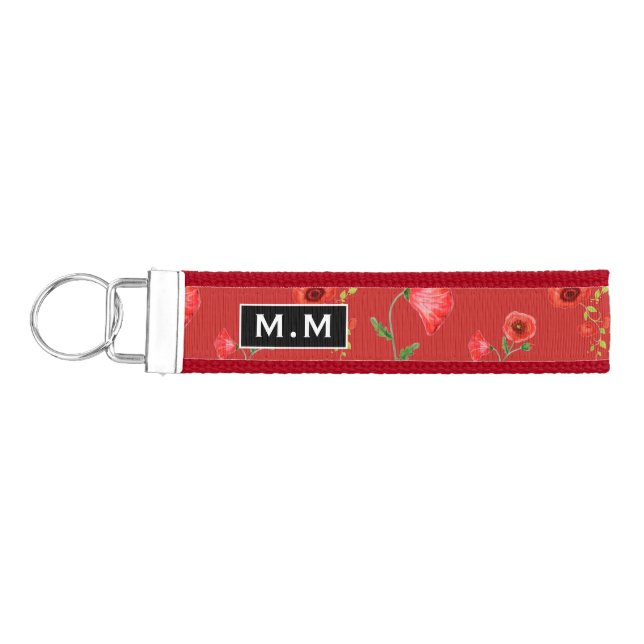 Llavero De Pulsera Pretty Red Poppies Pattern Monogram (Llaves lado izquierdo)