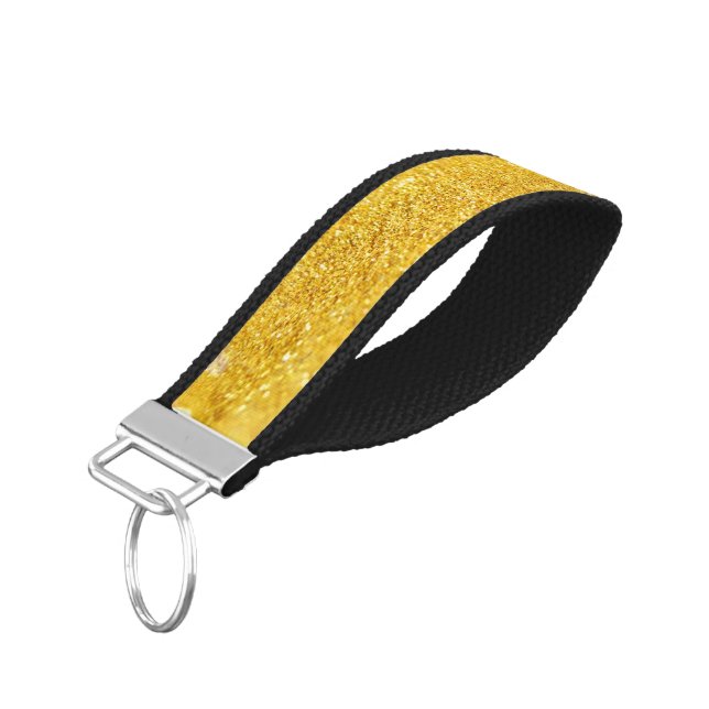 Llavero De Pulsera PURE GOLD Sparkles Pattern + tu texto / foto (Angulado hacia abajo)