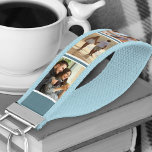 Llavero De Pulsera Rayo azul de Collage de fotos personalizado 6<br><div class="desc">Crea un regalo único con tu propio collage de fotos en esta útil cadena de teclas azul claro y blanco para muñecas. El diseño muestra tus fotos favoritas sobre un fondo azul y blanco de tormenta. La plantilla está preparada para que pueda añadir hasta 6 imágenes diferentes en una tira...</div>