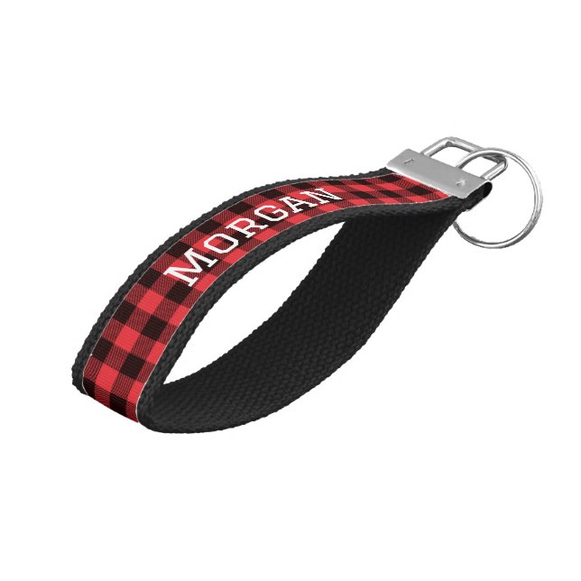 Llavero De Pulsera Red Black Buffalo Plaid (Angulado hacia arriba)