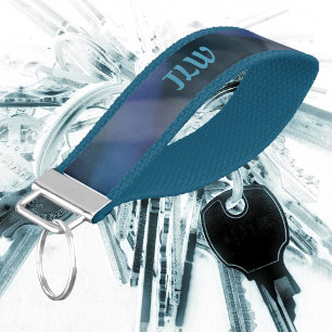 Llavero De Pulsera Resumen púrpura y azul con Moda de Iniciales