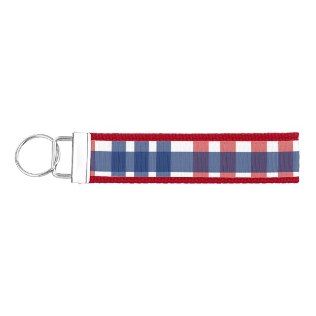 Llavero De Pulsera Rojo blanco y azul Gingham Plaid (Llaves lado izquierdo)