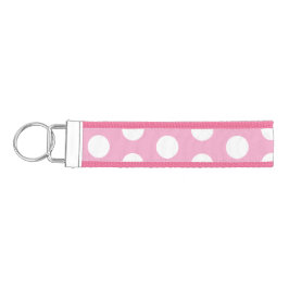 Llavero De Pulsera Rosa claro con acento de punto blanco clásico de e