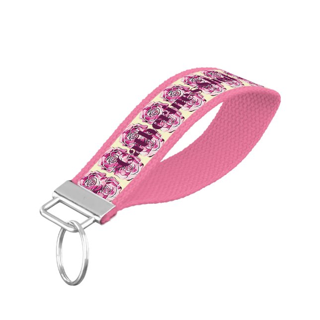 Llavero De Pulsera Rosas de frambuesa y crema (Angulado hacia abajo)