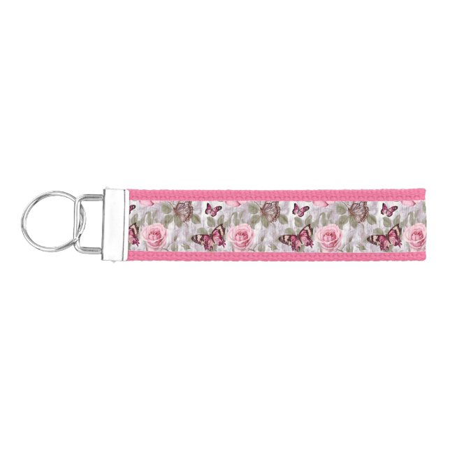 Llavero De Pulsera Roses rosas y mariposas acuarela floral (Llaves lado izquierdo)