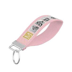 Llavero De Pulsera Rubor Pink Rose Gold Instagram 5 Photo Monogram