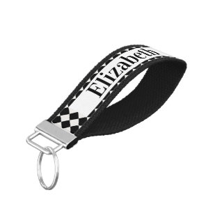 Llavero De Pulsera tablero de ajedrez en blanco y negro personalizado