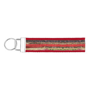 Llavero De Pulsera Tejido rayado Tejido natural apariencia marrón roj