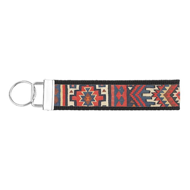 Llavero De Pulsera Turquía Kilim Aztec Red Blue Tan  (Llaves lado izquierdo)