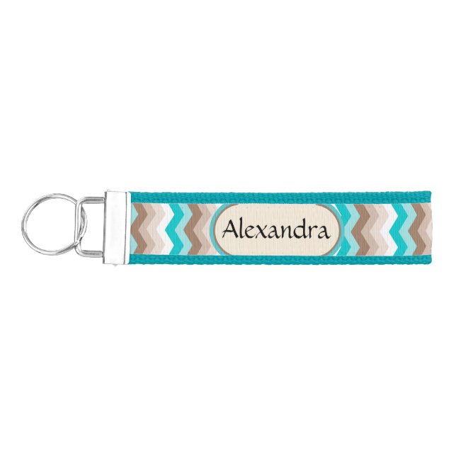 Llavero De Pulsera Turquoise Chevron Zigzag Nombre Personalizado Clav (Llaves lado izquierdo)