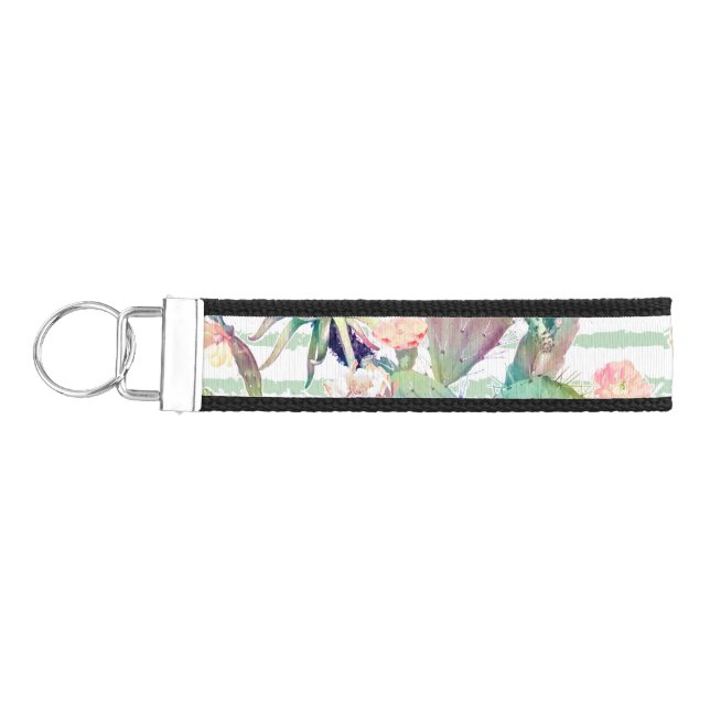 Llavero De Pulsera Watercolor Cactus Floral Stripes Design (Llaves lado izquierdo)