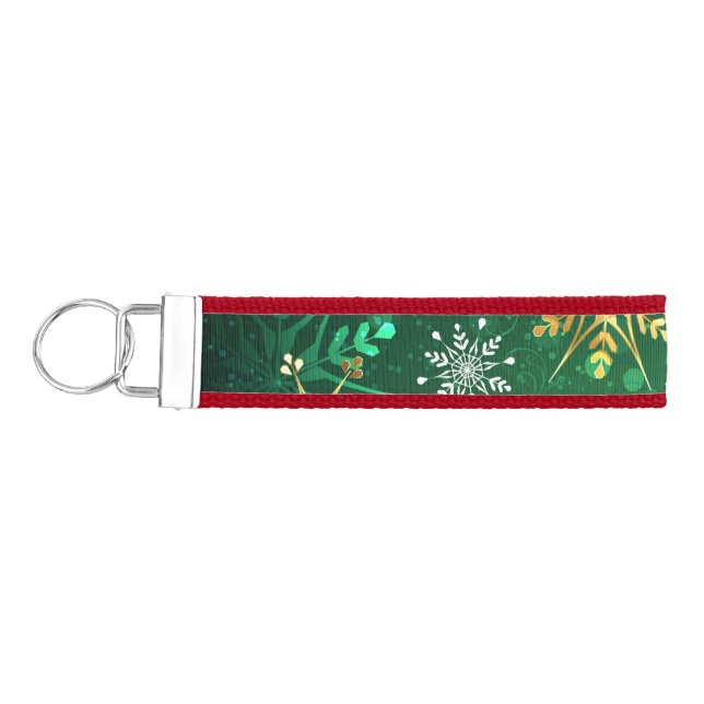 Llavero De Pulsera Xmas copos de nieve dorados sobre fondo verde (Llaves lado izquierdo)