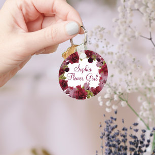 Llavero de regalo de boda floral de Burdeos para n