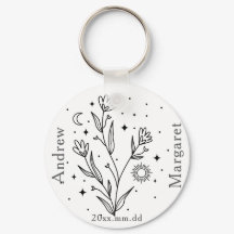 Llavero de regalo floral en blanco y negro con nom