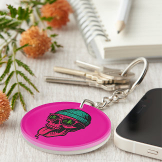 Llavero de ropa urbana con calavera rosa - Edgy 