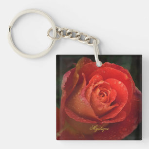 Llavero de Rosa Naranja Roja Botánica Oscura Mysti