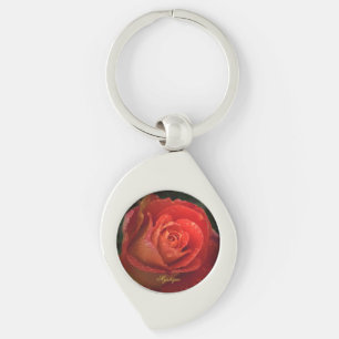 Llavero de Rosa Naranja Roja Botánica Oscura Mysti