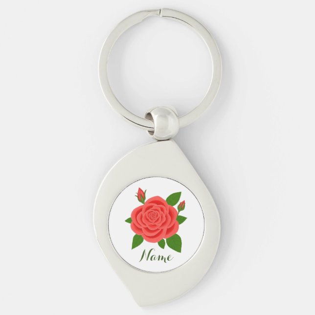 Llavero de rosa roja con capullos y texto (Anverso)