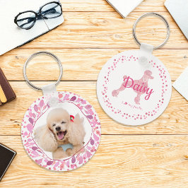 Llavero de silueta de caniche rosa pastel personal