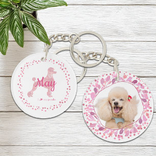 Llavero de silueta de caniche rosa personalizado y