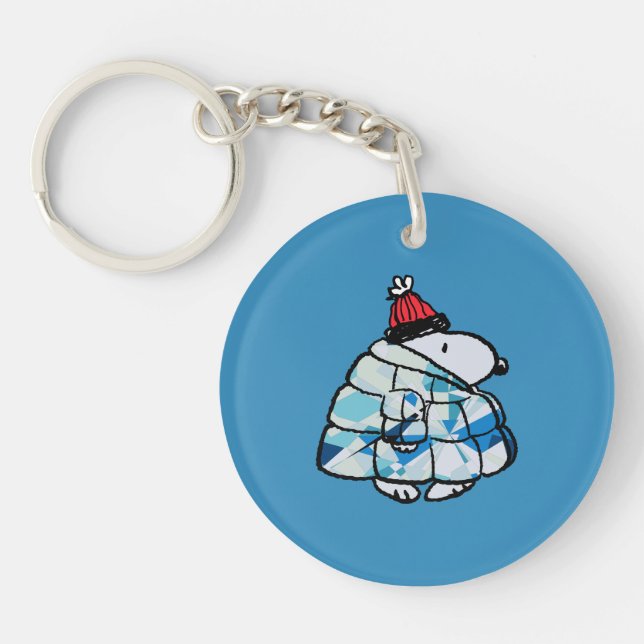 Llavero de Snoopy de invierno con abrigo inflado (Frente)