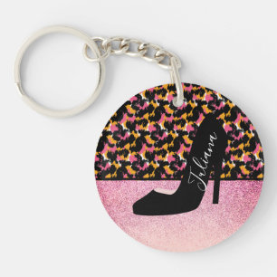 Llavero de tacón de perla rosa con estampado de an