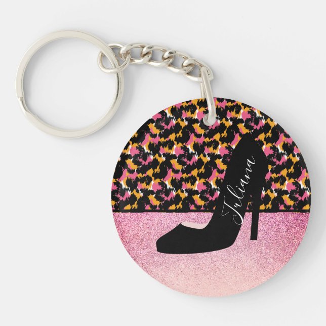 Llavero de tacón de perla rosa con estampado de an (Frente)