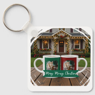 Llavero de tazas de café de gatos de Navidad