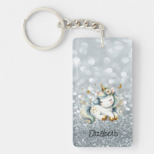 Llavero de Unicornio Bebé con Brillo Plateado Boke