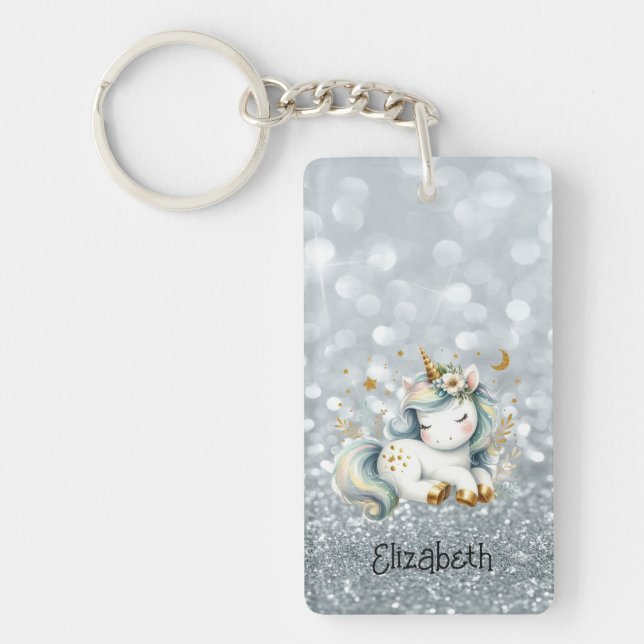 Llavero de Unicornio Bebé con Brillo Plateado Boke (Frente)