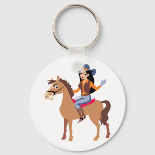 Llavero de vaquera montando a caballo