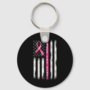 Llavero De vuelta a la cinta rosa Bandera Americana Cáncer